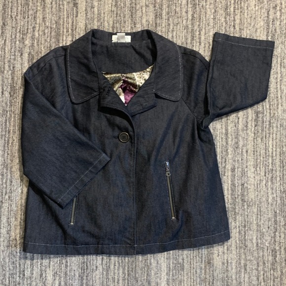 Christopher & Banks Denim Jacket Size Small Stretch Zip Pockets Button Front‎ - Picture 1 of 7